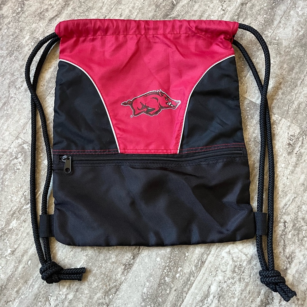 Arkansas Razorbacks Red and Black Drawstring Bag
